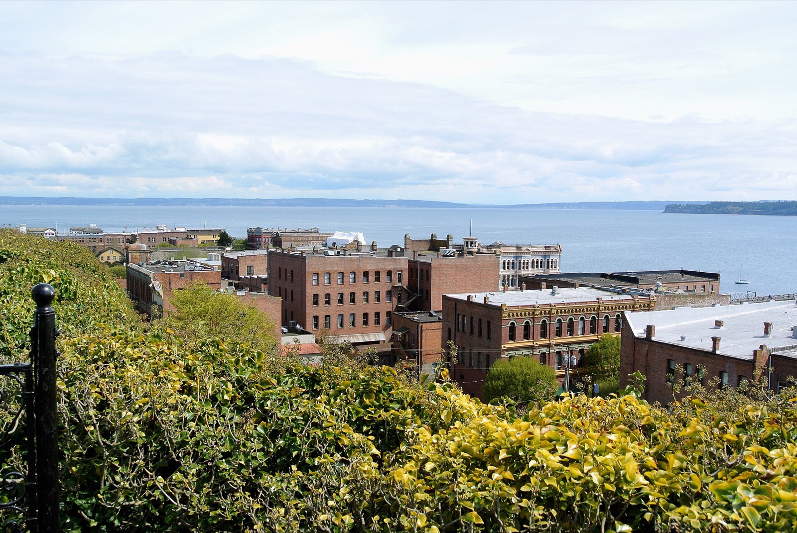 Downtown Port Townsend rooftops from uptown, looking out to Admiralty Inlet