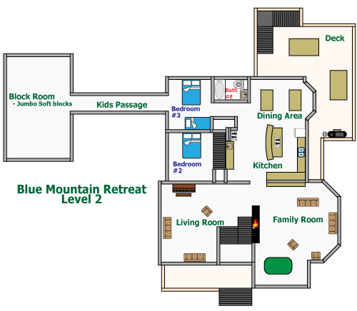 Main floor (level 2) plan of Blue Mountain Retreat
